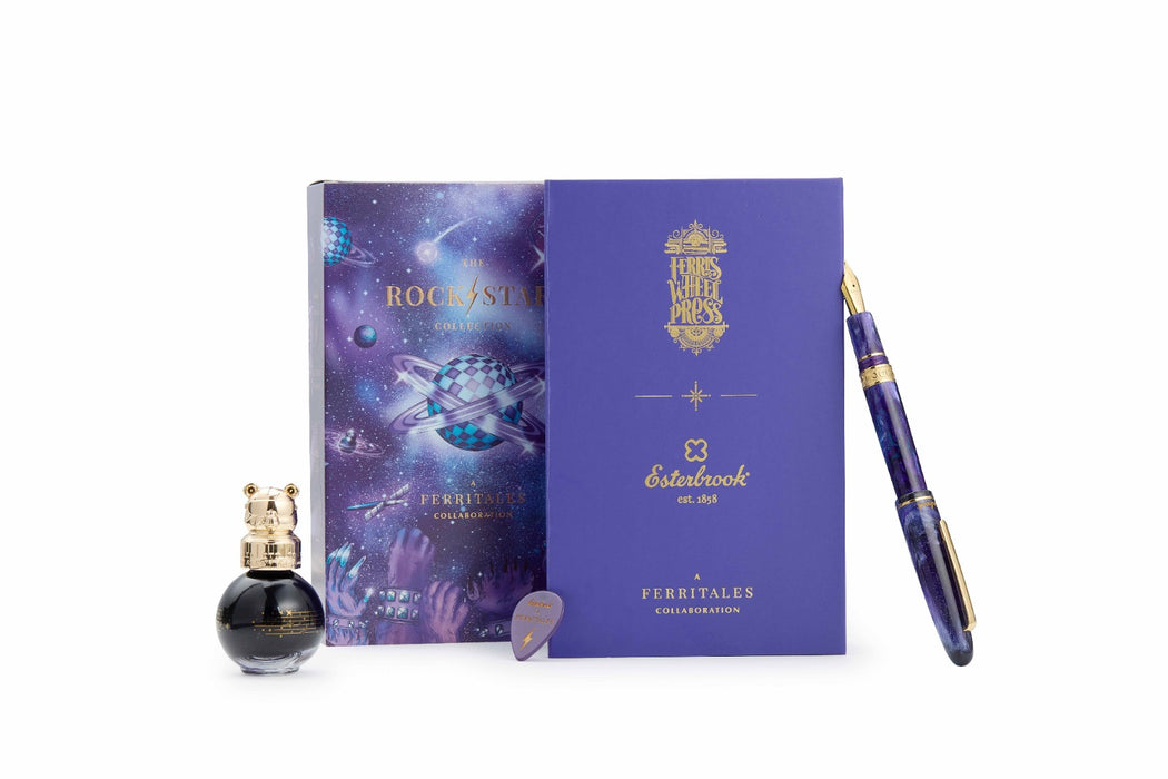 Esterbrook The Rockstar Estie fountain pen with black and gold design, featuring a sleek, elegant writing instrument.