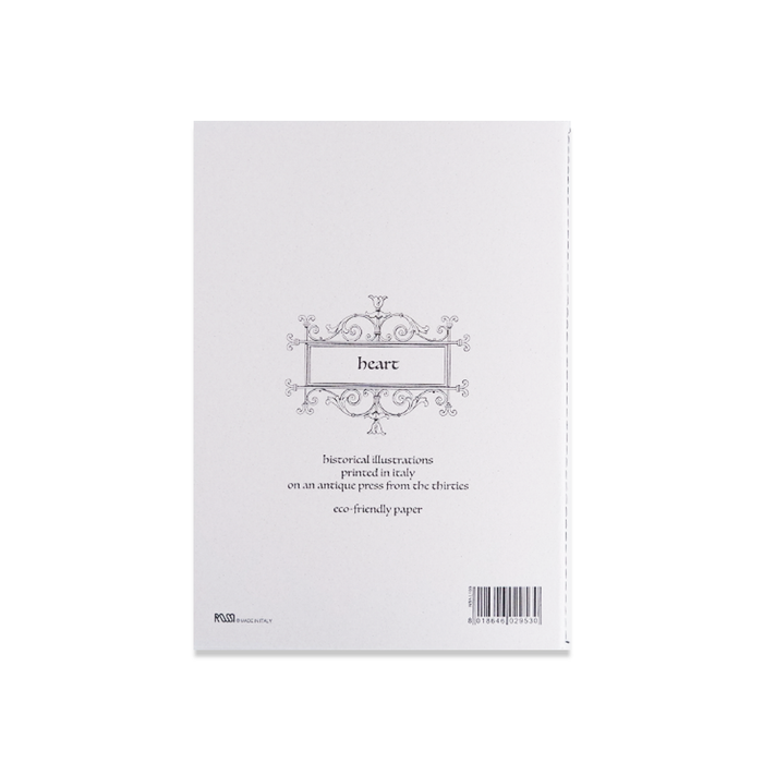 Rossi soft cover stitched A5 journal with a heart design on the front page, ideal for personal writing or note-taking.