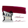Swatch of Papier Plume Fountain Pen Ink in Hibiscus, showing vibrant red-pink ink color on a white background.
