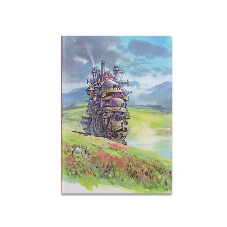 Close-up of a Chronicle Books Howl's Moving Castle journal with whimsical cover art featuring castle and magical design.