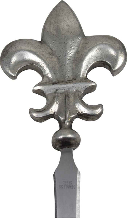 Le Potier D'Étain pewter letter opener with intricate design, showcasing a sleek and elegant tool for opening letters.