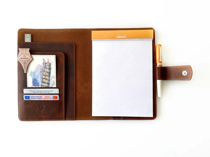 Eng Leather Co. - A5 Size - Leather Notebook Folio - Dark Toscano Brown - Papier Plume
