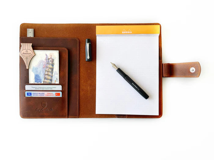 Eng Leather Co. - A5 Size - Leather Notebook Folio - Dark Toscano Brown - Papier Plume