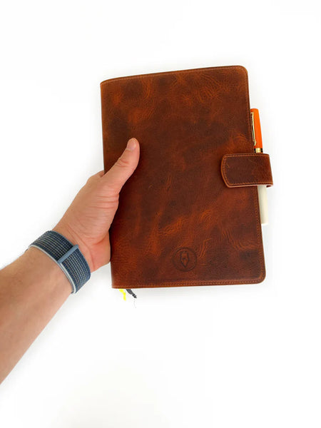 Eng Leather Co. - A5 Size - Leather Notebook Folio - Dark Toscano Brown - Papier Plume