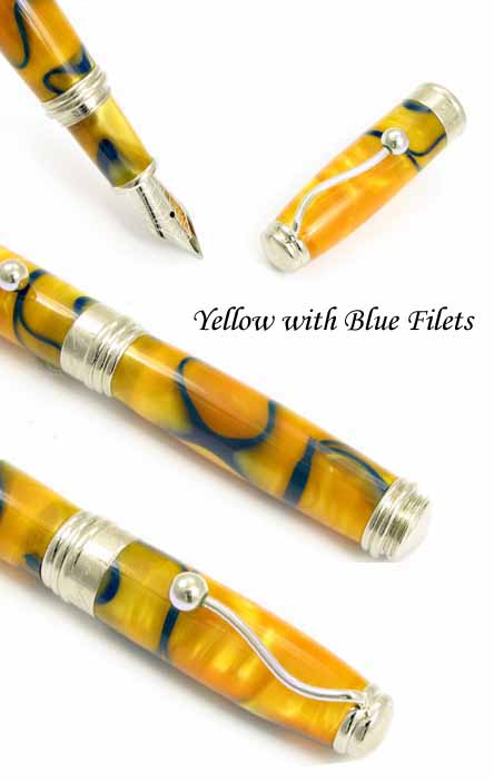 Jean-Pierre Lepine - Indigo Classic Murano - Fountain Pen - Yellow w/ Blue Filet - Papier Plume