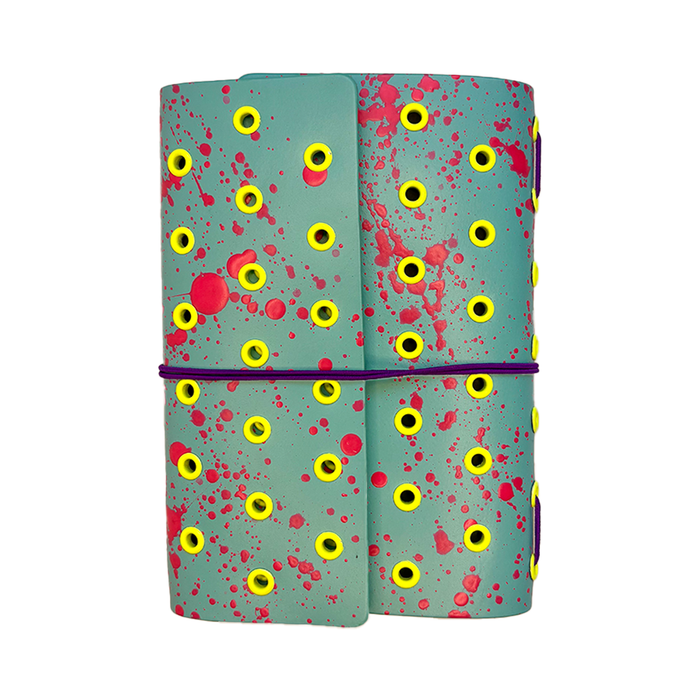 Imperfect Concepts - #14 - Juniper - Turquoise Painted with Green Grommets - A6 Trifold Folio