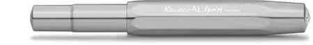 Kaweco AL Sport fountain pen in raw polished finish, closed with gold accents and compact design.