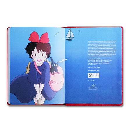 Open book with an illustration of a character and a sailboat on a blue background