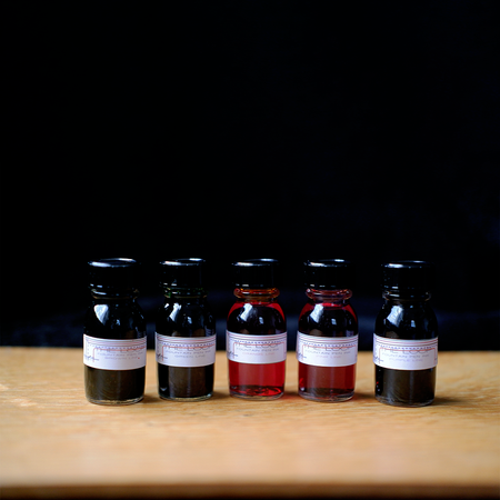 Papier Plume Loop Series fountain pen ink set with vibrant ink bottles in various colors on a white background.