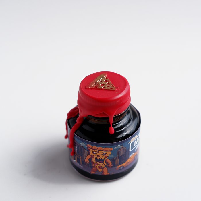 Papier Plume Manhattan Man-Eating Pizza fountain pen ink set with colorful ink bottles and packaging design.