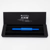 Monteverde Axis fountain pen with black body and silver accents, displayed in its box.