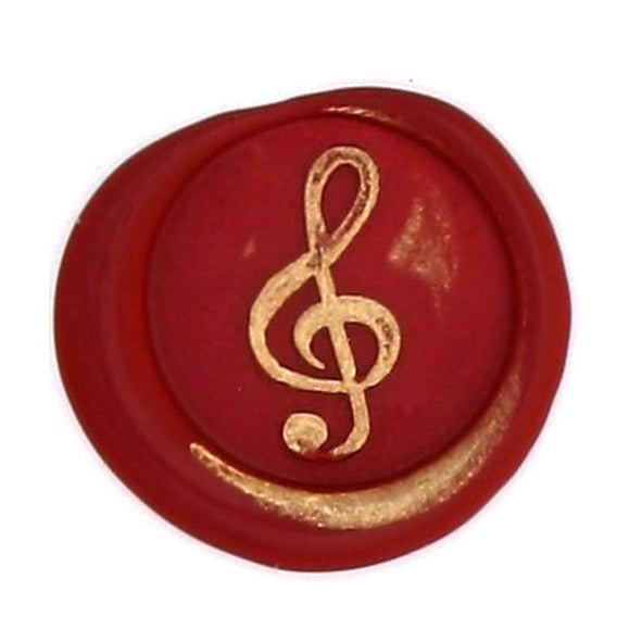 Bortoletti wax seal featuring a music note symbol, detailed design on cream-colored wax for vintage or elegant stationery.