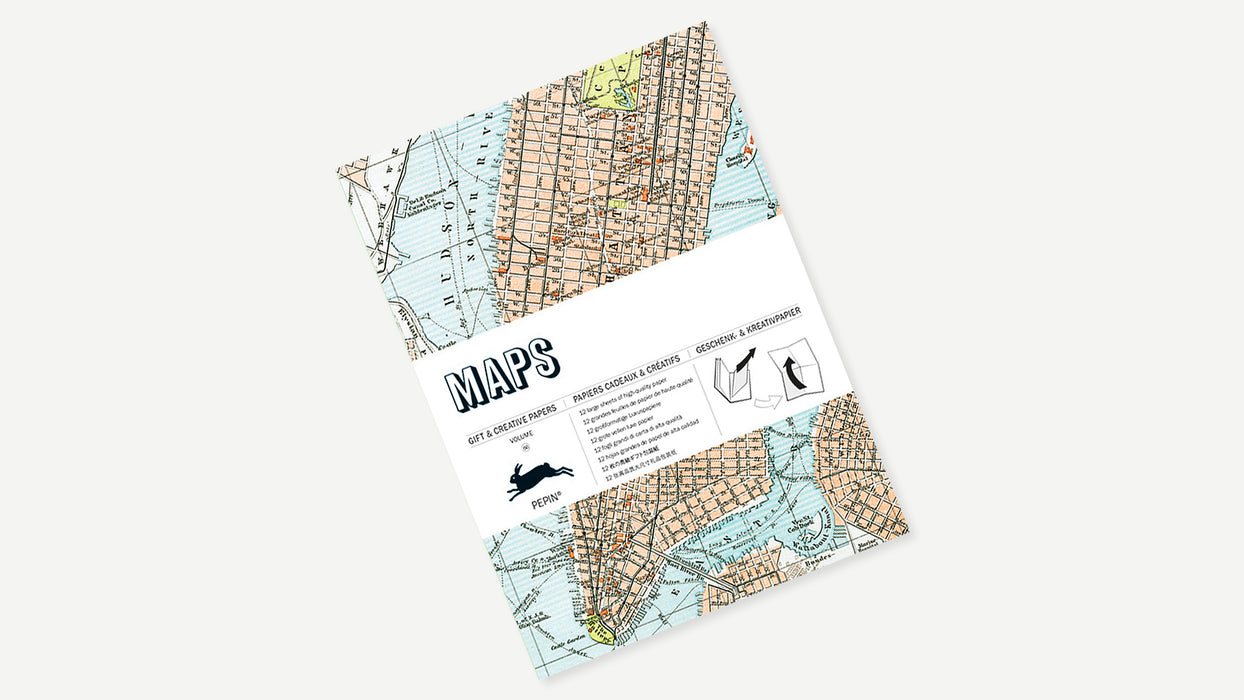 Creative paper by Pepin Press featuring colorful map designs on high-quality paper for artistic and craft projects.