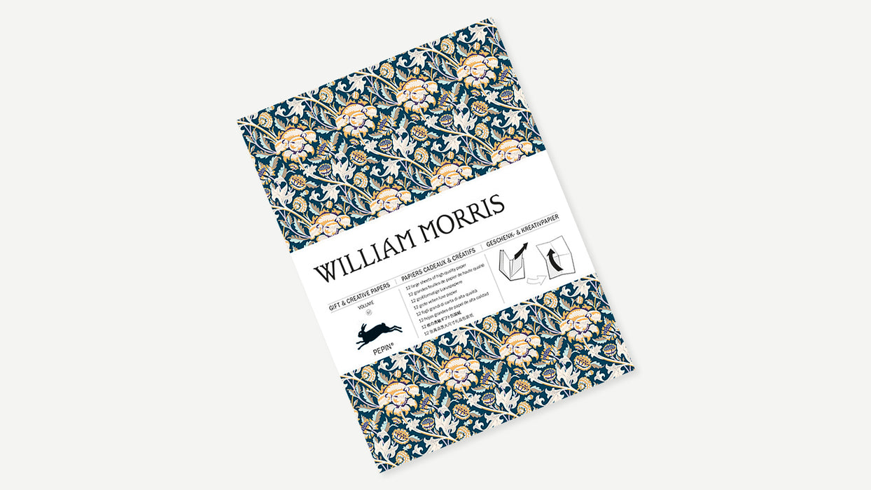 Creative paper by Pepin Press featuring William Morris patterns and designs, with vibrant colors and intricate floral motifs.