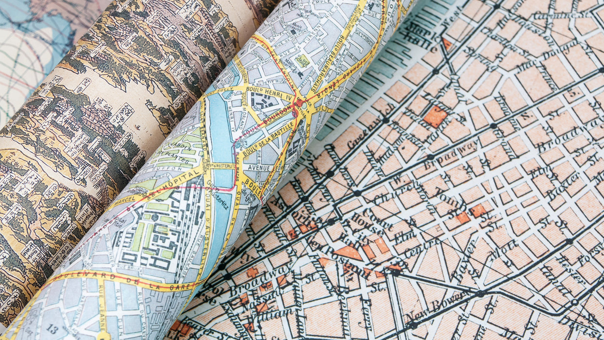 Creative paper from Pepin Press featuring colorful map designs, ideal for artistic projects and creative crafts.