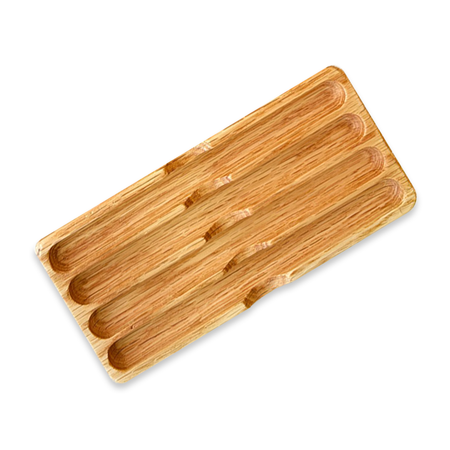 Eng Leather Co. wooden pen tray in oak finish, stylish pen box with smooth wood surface and natural grain detail.