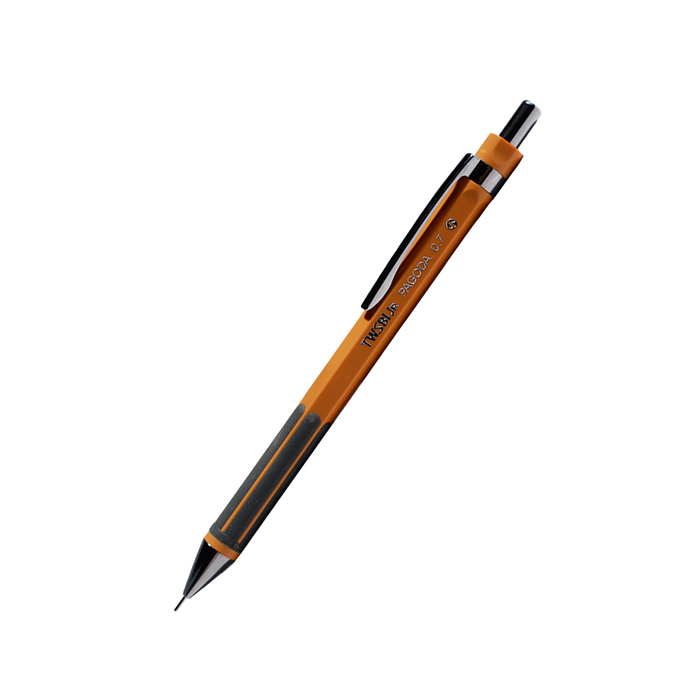 Twsbi Jr. Pagoda mechanical pencil in marmalade orange with 0.7mm lead, featuring a sleek, modern design and ergonomic grip