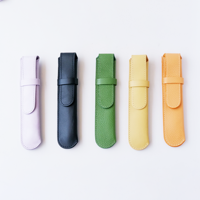 Leather Pen Case - Single Slot - Yellow - Papier Plume