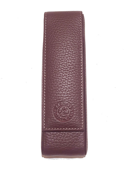 Eng Leather Co. 2 Pen Hard Case in green and burgundy leather, designed to securely hold and protect pens.