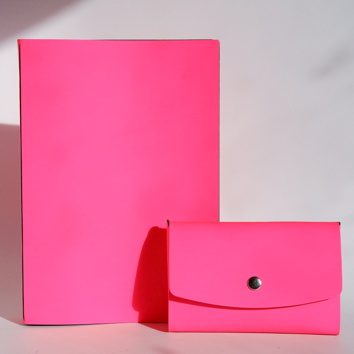 Papier Plume Swatch Books Set with pink and colorful swatch pages, showcasing vibrant paper samples and textures.