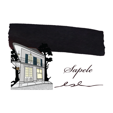 Papier Plume fountain pen ink swatch in rich Sapele brown, showcasing smooth ink flow and deep color on paper.