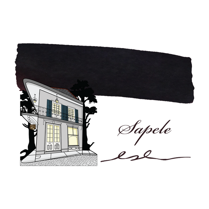Papier Plume fountain pen ink swatch in rich Sapele brown, showcasing smooth ink flow and deep color on paper.