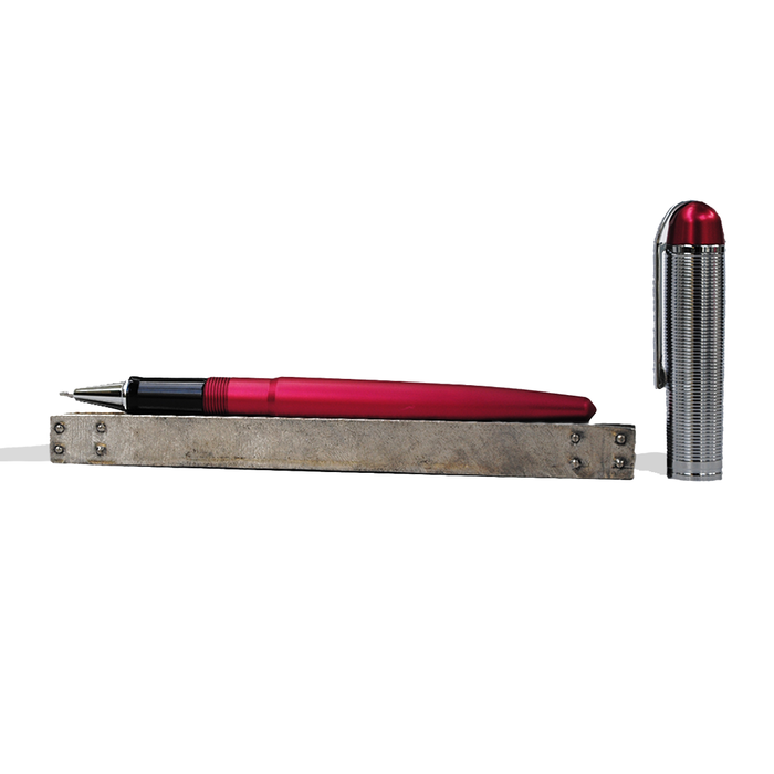 Red Wahl-Eversharp Skyline rollerball pen with sleek design and silver accents, displayed on a white background.