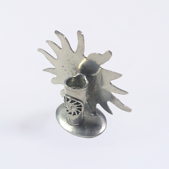 Le Potier D'Étain pewter sun-shaped pen rest stand for quill, featuring a detailed sun design for elegant desk decor.