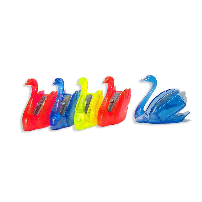 KUM Swan POP Sharpener pencil sharpener with a white swan design, compact and colorful for easy use.
