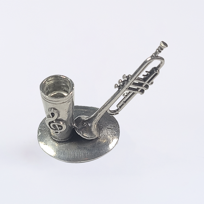 Le Potier D'Étain pewter trumpet-shaped pen rest stand for quill or writing instruments, decorative and functional desk accessory