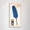 Bortoletti turquoise glass feather dipping pen set with elegant feather-shaped pen and matching ink bottle for calligraphy.