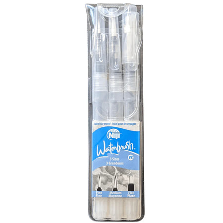 Peerless Niji Waterbrush Set with multiple waterbrushes and colorful pigment caps, ideal for watercolor painting and blending.