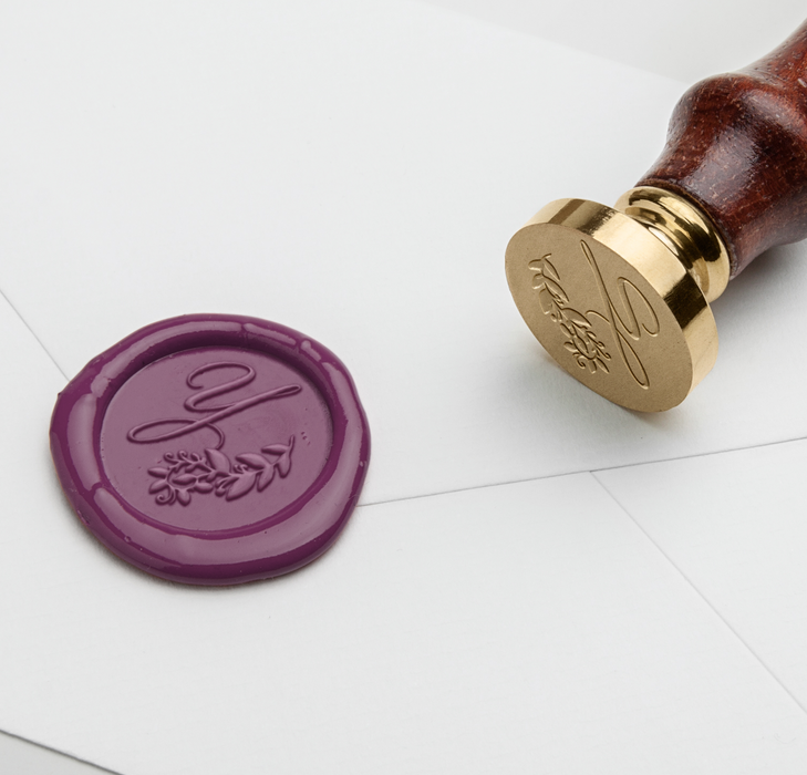 Papier Plume Script Monogram wax seal with Y-script design on white background for elegant sealing and stationery.