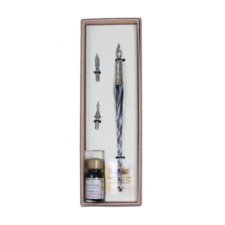 Bortoletti Entwined Murano Glass Dipping Pen Set with vibrant alexandrite-colored glass tips and elegant design.