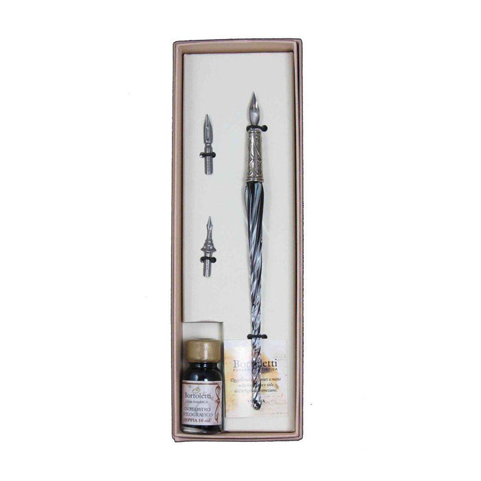 Bortoletti Entwined Murano Glass Dipping Pen Set with vibrant alexandrite-colored glass tips and elegant design.