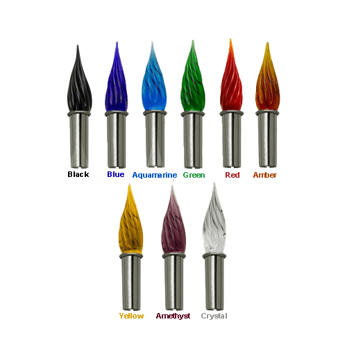 Amber glass nibs by Bortoletti, elegant glass writing tools with smooth tips for artistic calligraphy and detailed writing.