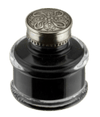 Bortoletti nickel silver alloy inkwell with simple lid, elegant vintage design for writing and calligraphy.