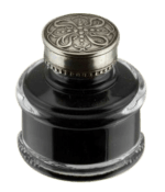 Bortoletti nickel silver alloy inkwell with simple lid, elegant vintage design for writing and calligraphy.