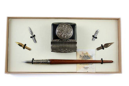 Bortoletti Tiziano writing set inkwell with elegant glass design and decorative details, perfect for classic writing accessories.