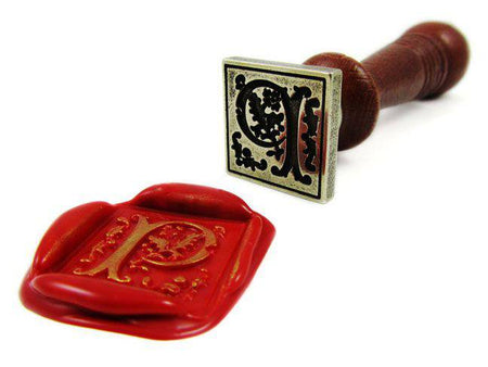 Bortoletti Gothic letter pewter wax seal with intricate Gothic design on a circular seal for sealing letters.
