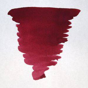 Diamine Syrah bottled fountain pen ink in a 30ml glass bottle with a black cap, showcasing rich deep red ink.