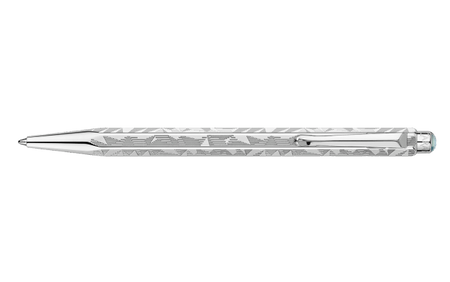 Caran D'Ache Ecridor Alpine Frost and Polar Blue ballpoint pen set with leather case, showcasing sleek metallic finish and elegant design.