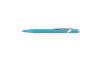 Caran D'Ache Ballpoint Pen 849 in turquoise with silver clip, sleek design, and smooth ink flow.