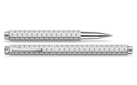 Close-up of Caran D'Ache Palladium-Coated ECRIDOR™ Avenue rollerball pen with intricate detailing and sleek design.