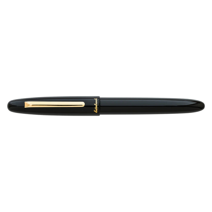 Esterbrook Estie fountain pen with ebony barrel and gold fittings, showcasing elegant design and craftsmanship.