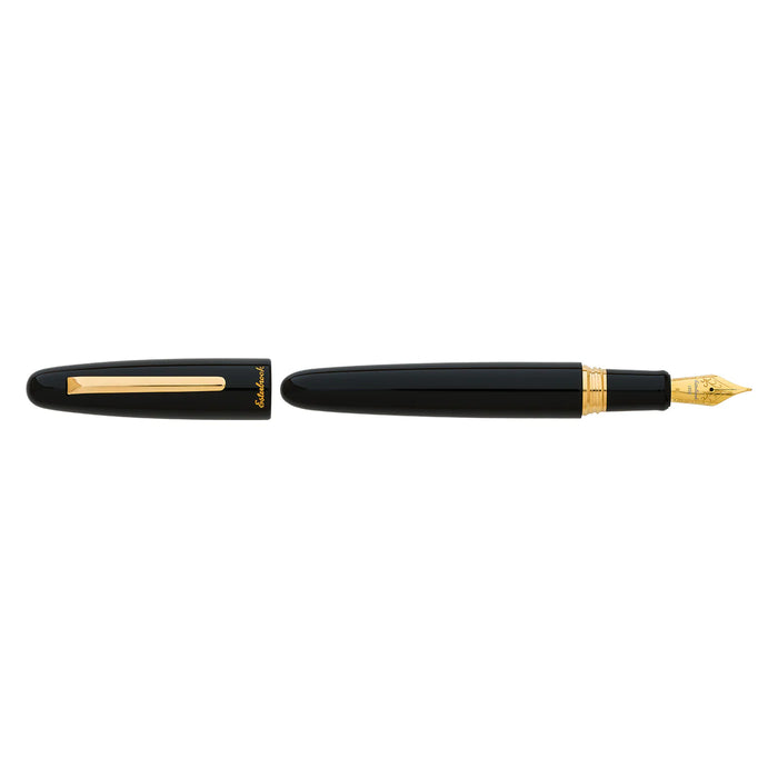 Esterbrook Estie fountain pen with ebony body and gold fittings, showcasing a luxurious writing instrument.