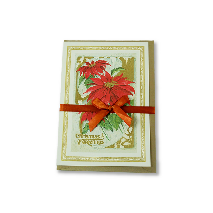 Rossi Christmas Cards featuring festive poinsettia flowers with red and green holiday accents, perfect for seasonal greetings.