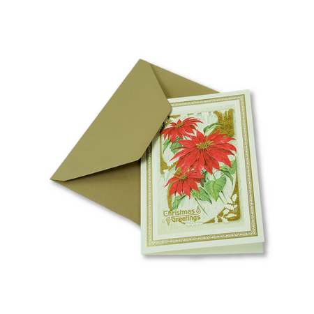Rossi Christmas Cards featuring poinsettia flowers with festive red and green accents.