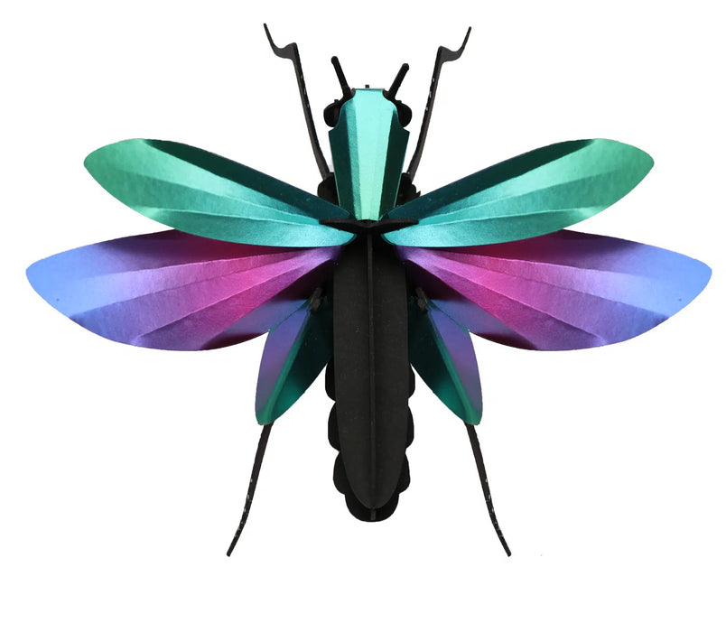 Assembli Paper Grasshopper craft with detailed mirrored front view, showcasing intricate paper folding and craftsmanship.