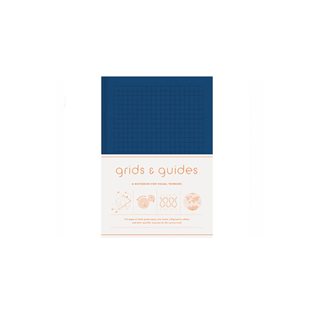 Large navy Grid & Guides journal by Princeton Architectural Press featuring grid-lined pages for sketching and note-taking.